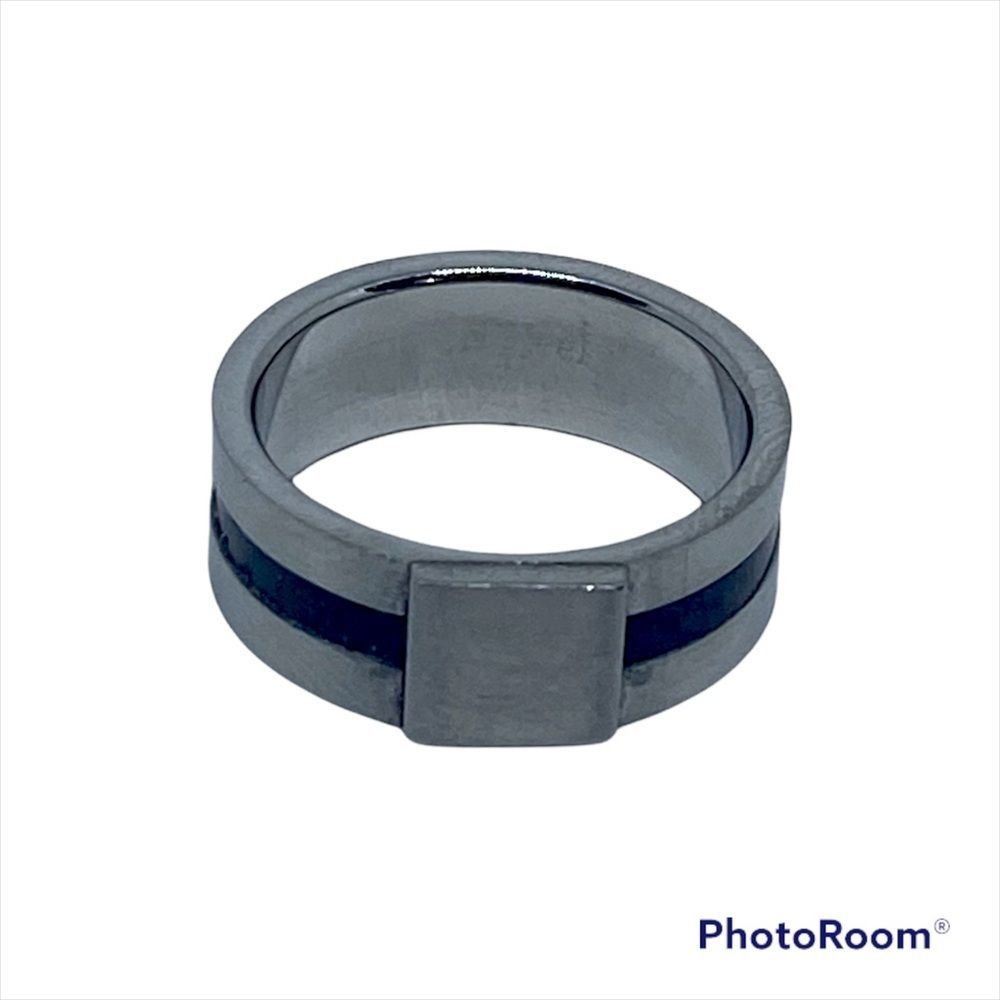 Stainless Steel Black Inlay Men’s Unisex Ring Wedding Band Size 8